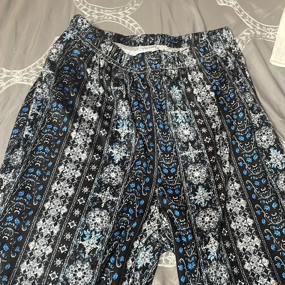 Blue white and black jiggle pants